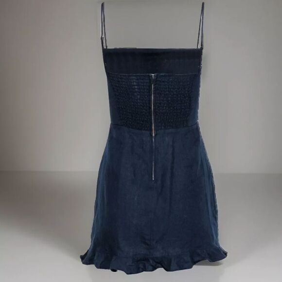 Reformation Kiernan Mini Ruffle Linen Navy Dress 8 - Picture 10 of 10